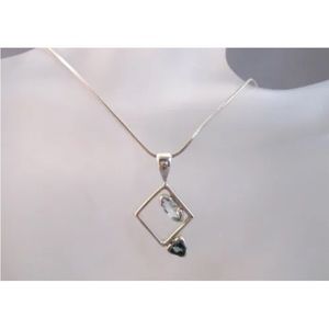 Contemporary sterling silver pendant necklace with aquarium and green topaz
